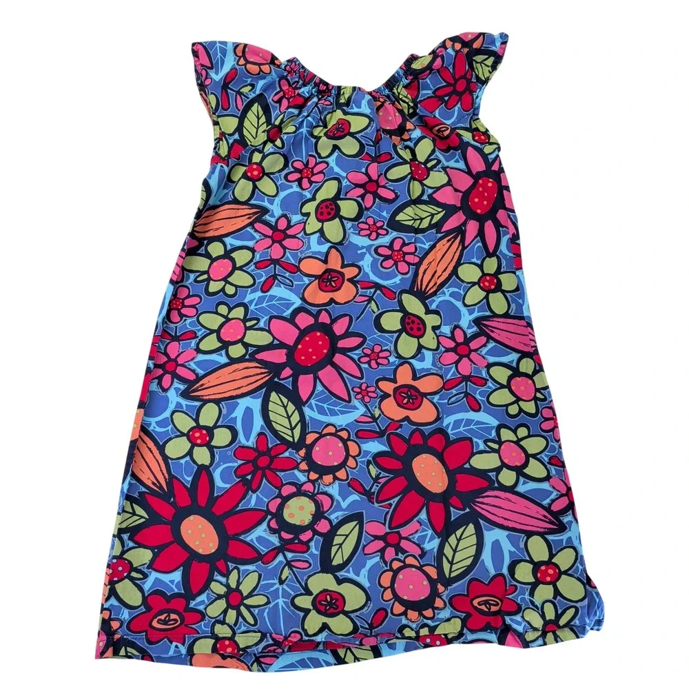 Hanna Andersson Retro Dress Bakery Blue Floral Cap Sleeve Cotton 140 US 10 38945